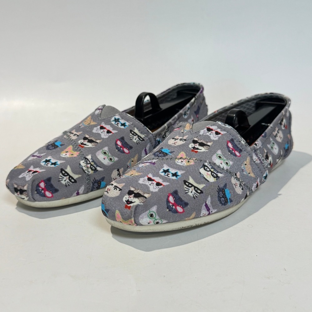 Bobs by Skechers 34393 Women's Size 9 Slip On Memory Foam Loafer Shoes Cat Print